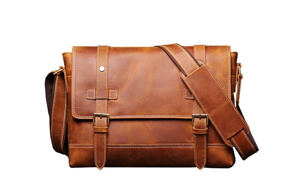 Image of Handmade Vegetable Leather Men's Messenger Bag, Shoulder Bag LJ1005