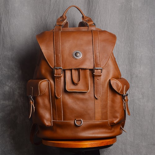 Image of Large Leather Backpack Handmade Vintage Men Travel Backpack  NP03