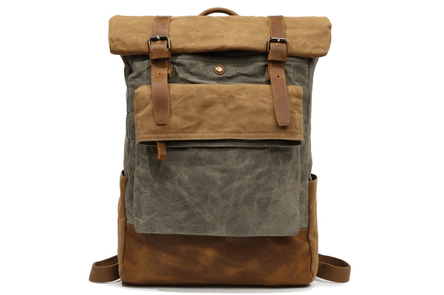 Image of Waxed Canvas Backpack Rollup Rucksack Travel Hiking Backpack FX8835