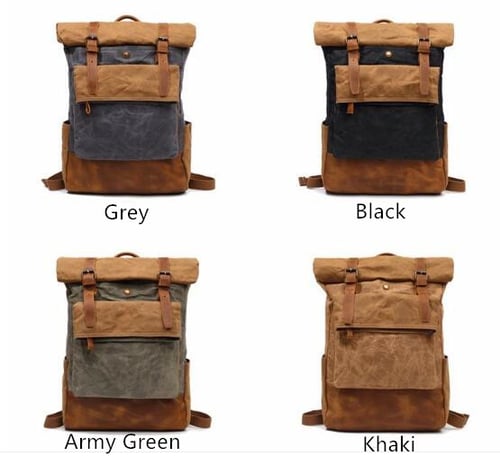 Image of Waxed Canvas Backpack Rollup Rucksack Travel Hiking Backpack FX8835
