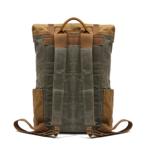 Image of Waxed Canvas Backpack Rollup Rucksack Travel Hiking Backpack FX8835