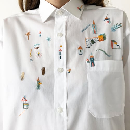 Image of In a search for the feeling of home - hand embroidered 100% cotton shirt, size Small, unisex design