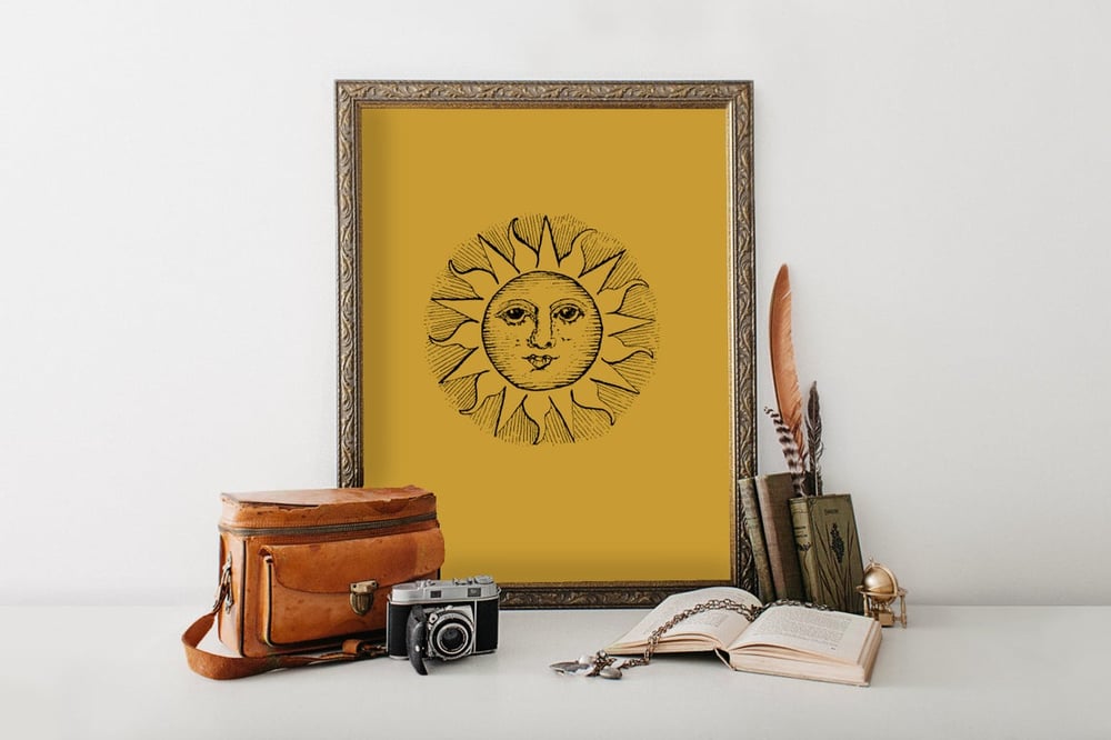 Image of Vintage Celestial Sun Art Print | Boho Gift | Best Friend Gift | Sun Face Art | Astrology Poster