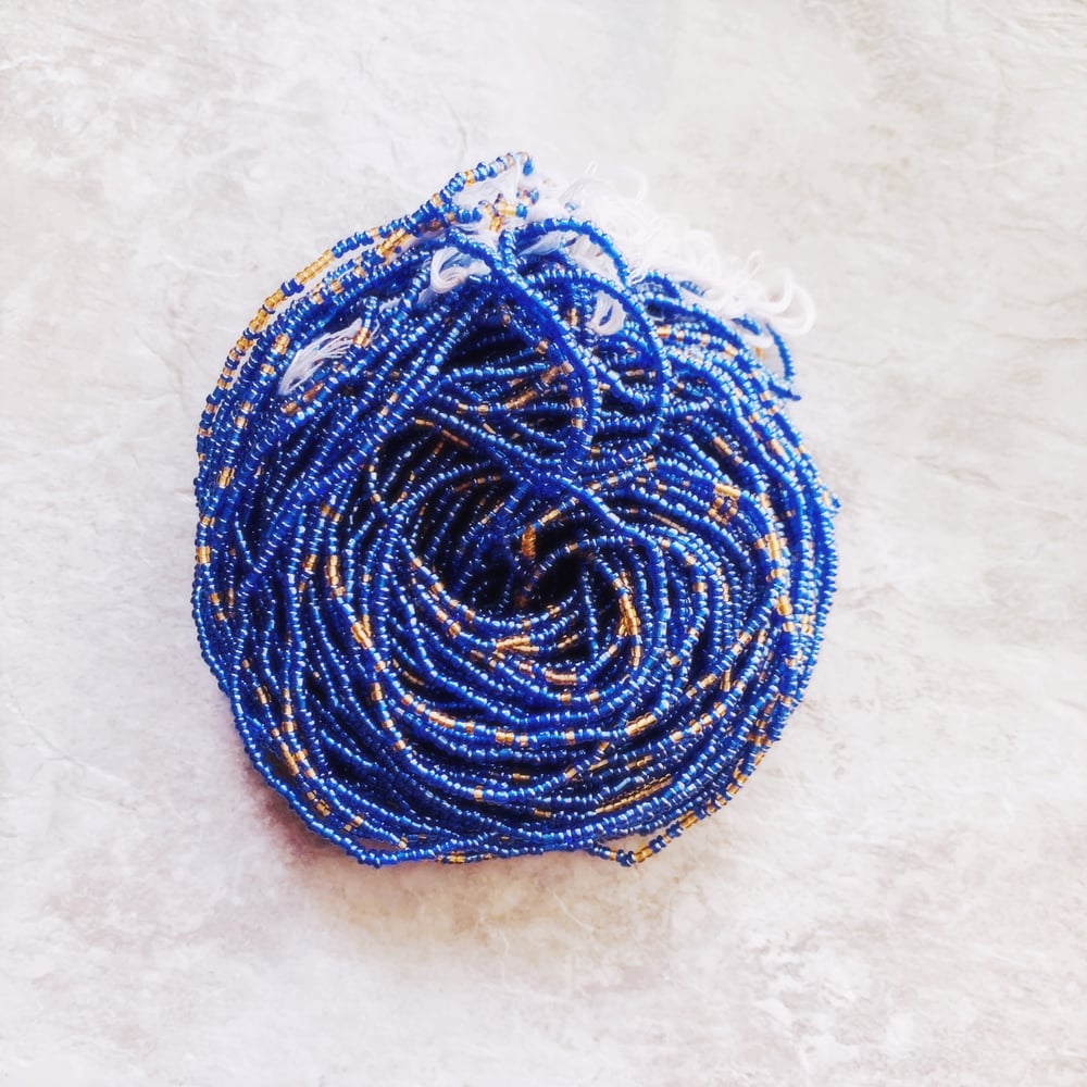 Image of Egyptian Blue and Gold XL Tie Waistbead 