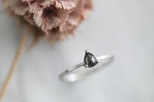 Image of Platinum pear shape salt and pepper diamond ring IOW153