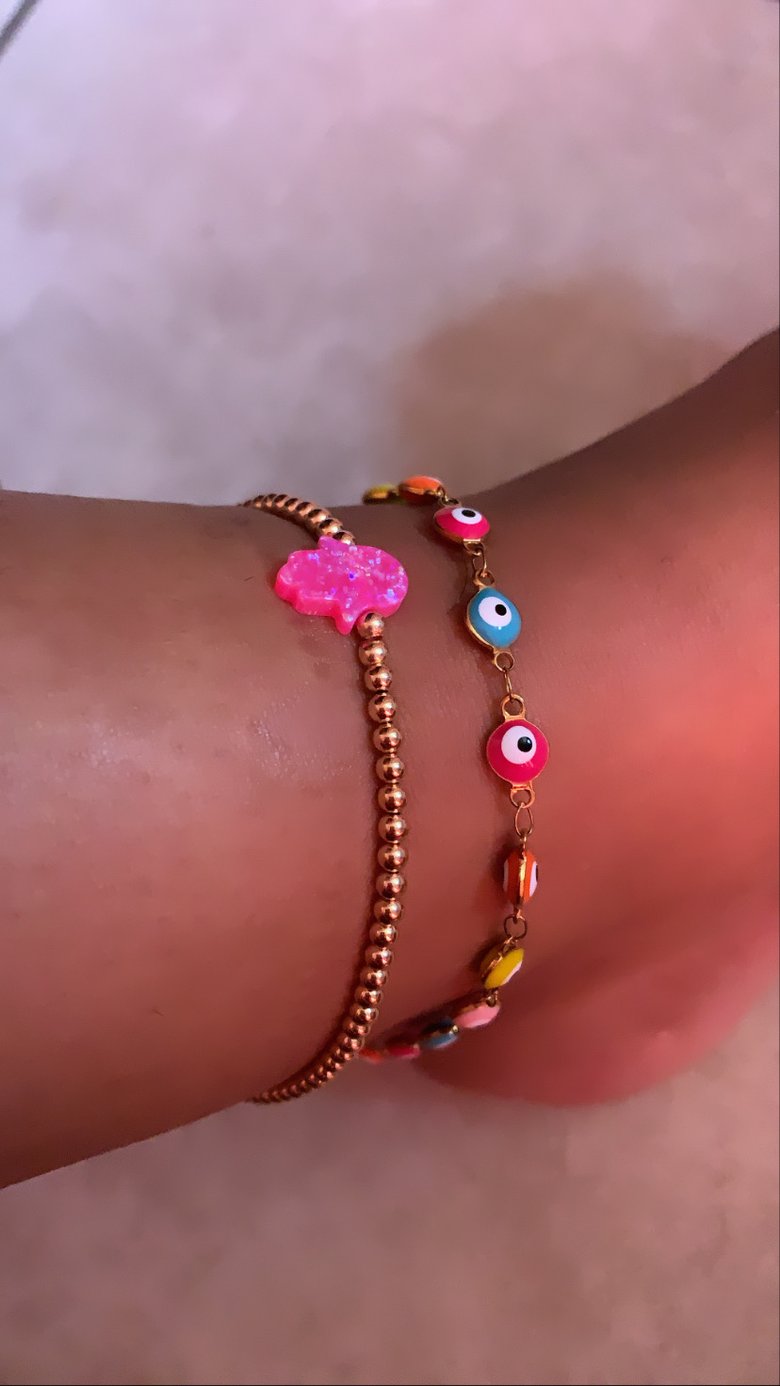 Image of Gold Beaded Hamsa anklet (heart shape option below)