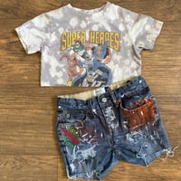 Image 2 of Super Heroes Cropped Bleached Graphic T-shirt