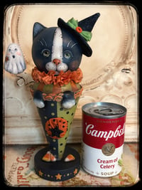 Image 3 of Connie the Halloween cat vintage style Folk Art