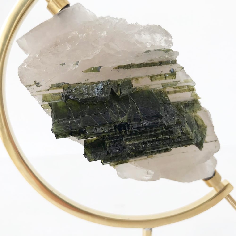 Image of Green Tourmaline no.02 + Brass Arc Stand