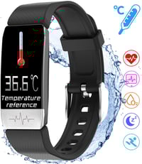 WEISIJI Smart Watch, Waterproof with Temperature Measurement Fitness Tracker Heart Rate/Blood Pressu