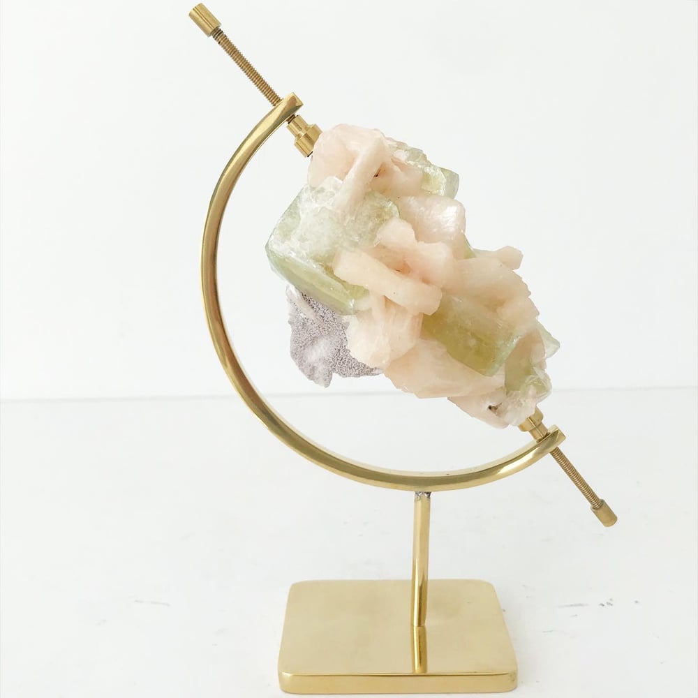 Image of Green Apophyllite/Stilbite no.03 + Brass Arc Stand