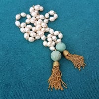 Image 3 of Pearl & Turquoise Tassel Necklace