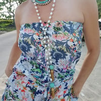 Image 5 of Pearl & Turquoise Tassel Necklace