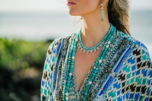 Amazonite, Turquoise, & White Pearl Helix Necklace