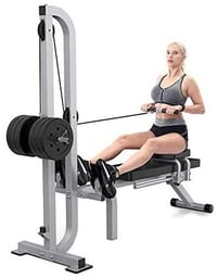 NOLOGO Compact Folding Magnetic Rowing Machine, Adjustable Resistance Rower, with Dumbbell Bench Des