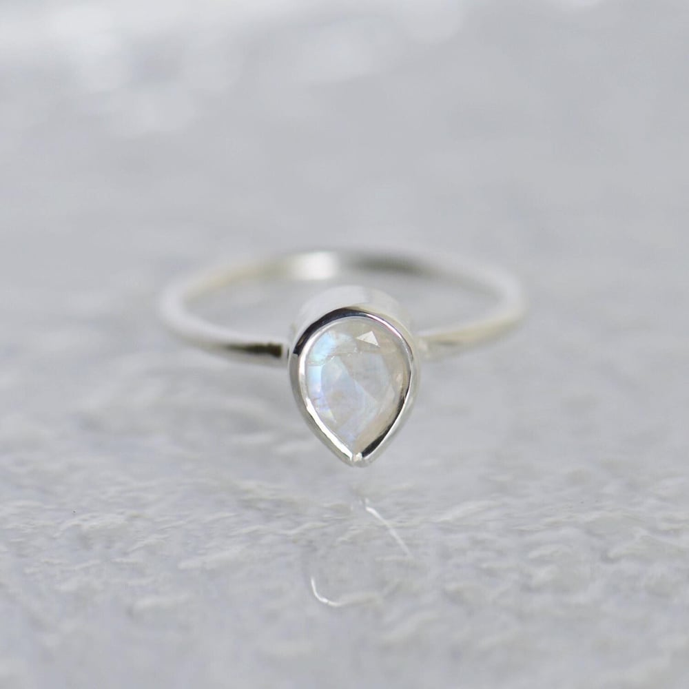 Image of Rainbow Moonstone pear cut silver ring