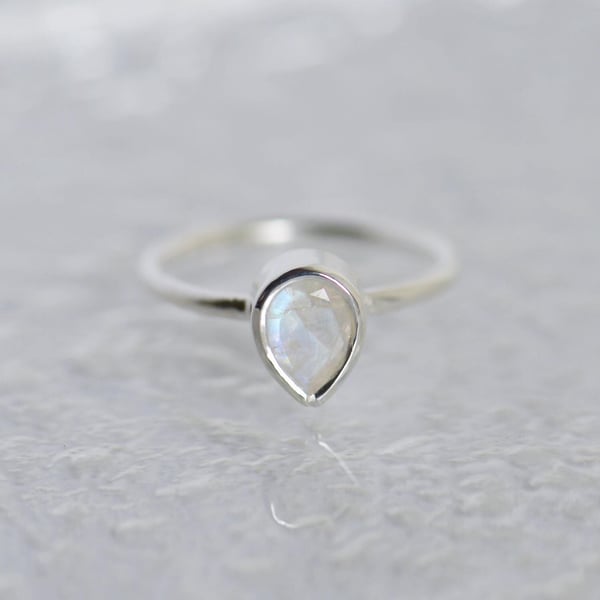 Image of Rainbow Moonstone pear cut silver ring