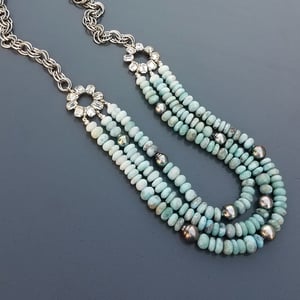 Vintage Rhinestone Larimar & Pearl Necklace 