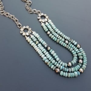 Vintage Rhinestone Larimar & Pearl Necklace
