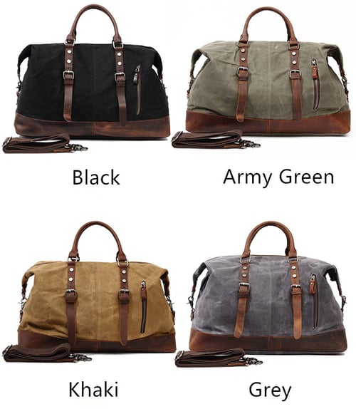 Image of Waterproof Waxed Canvas Leather Travel Bag Duffel Bag W12031