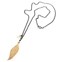 Image 3 of Reserved . 14k gold feather necklace with white sapphire 