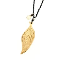 Image 1 of Reserved . 14k gold feather necklace with white sapphire 