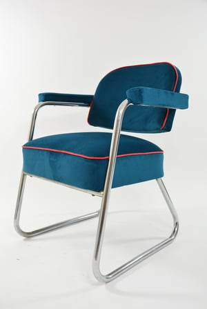 Image of Fauteuil chromé bleu canard