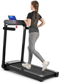 Goplus Electric Folding Treadmill, Installation-Free, with LED Touch Display, Adjustable Armrest, an