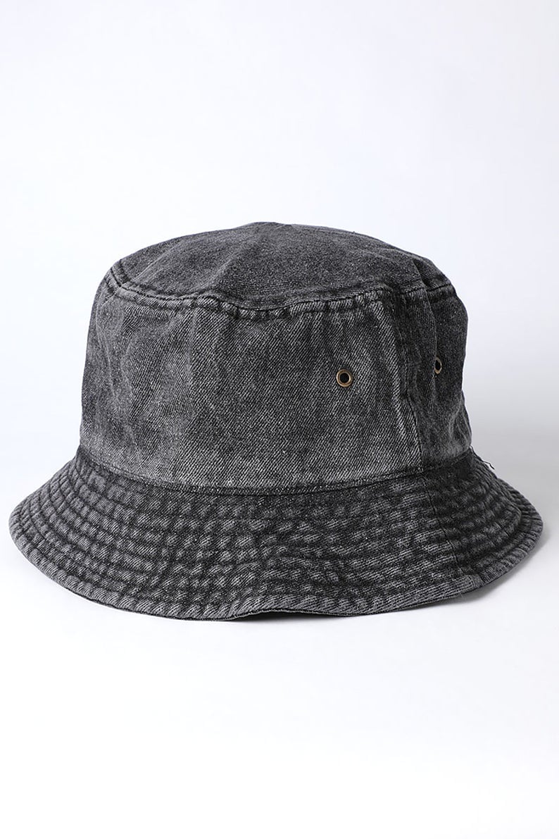 black jean bucket hat