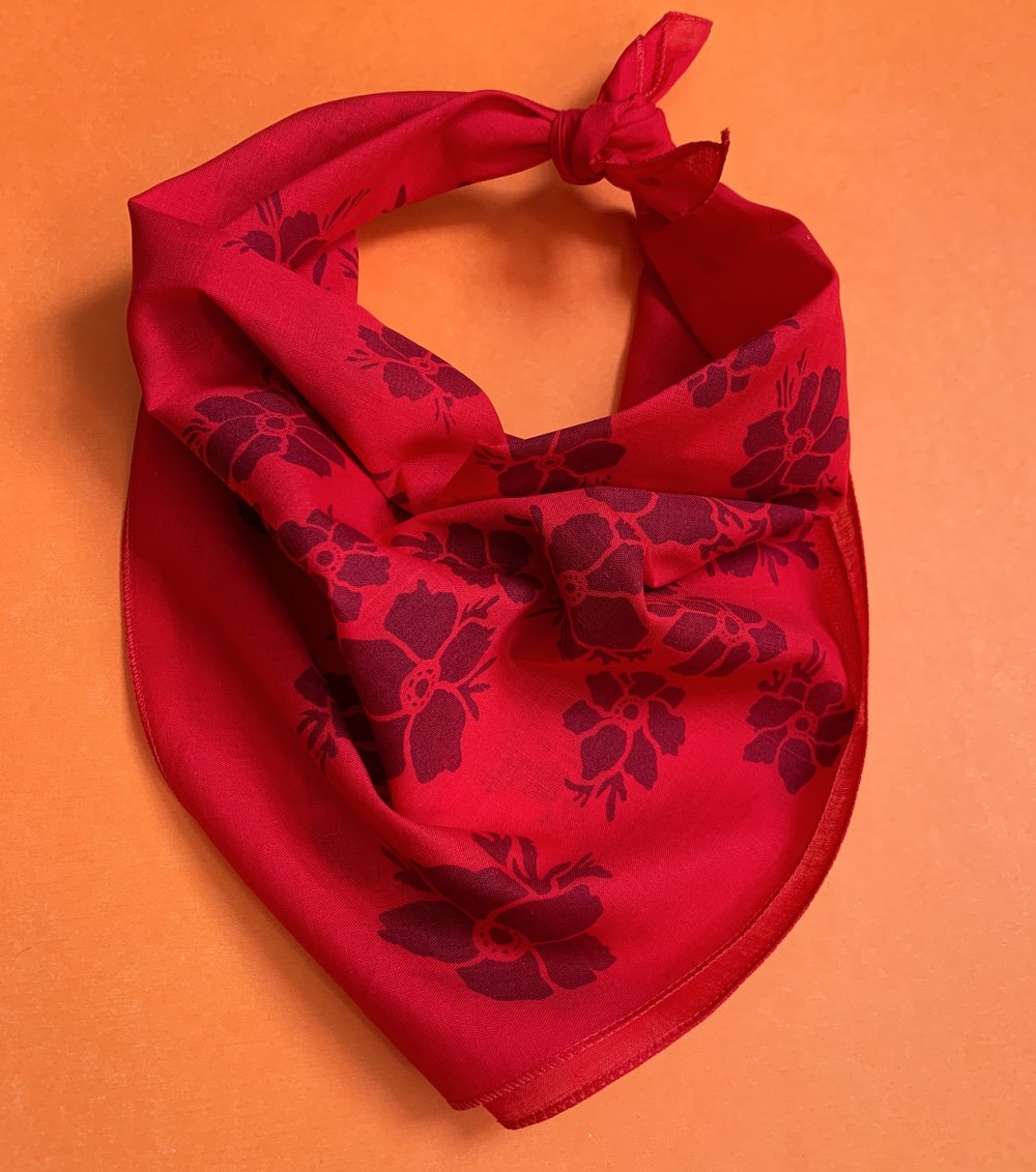 Anemone Floral Print Bandana in Red and Burgundy