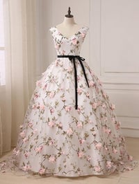 Image 1 of Lovely Flowers White Ball Gown Formal Dress, Prom Dress Evening Gown