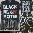Image 1 of Black Lives Matter Golden Beaded Cowrie Upcycled Statement T-Shirt 