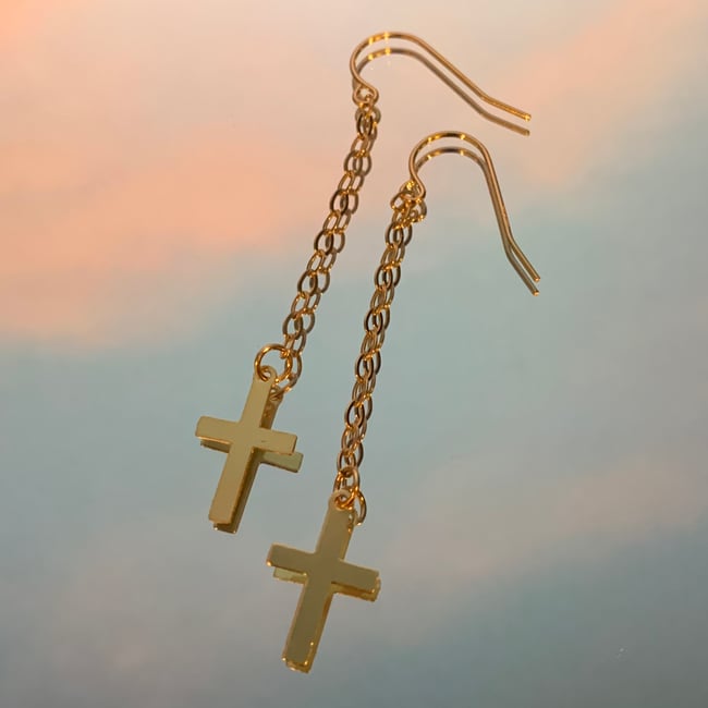dangling chain cross earrings
