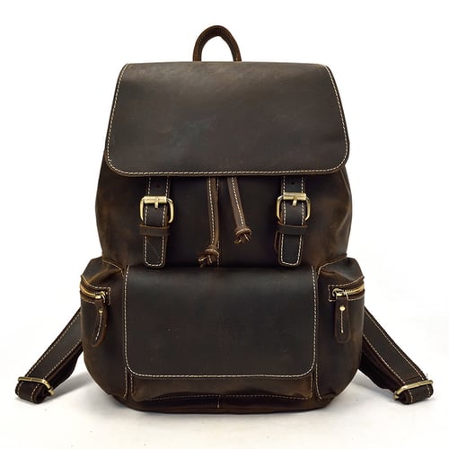 Image of Handmade Vintage Crazy Horse Leather Backpack Travel Backpack