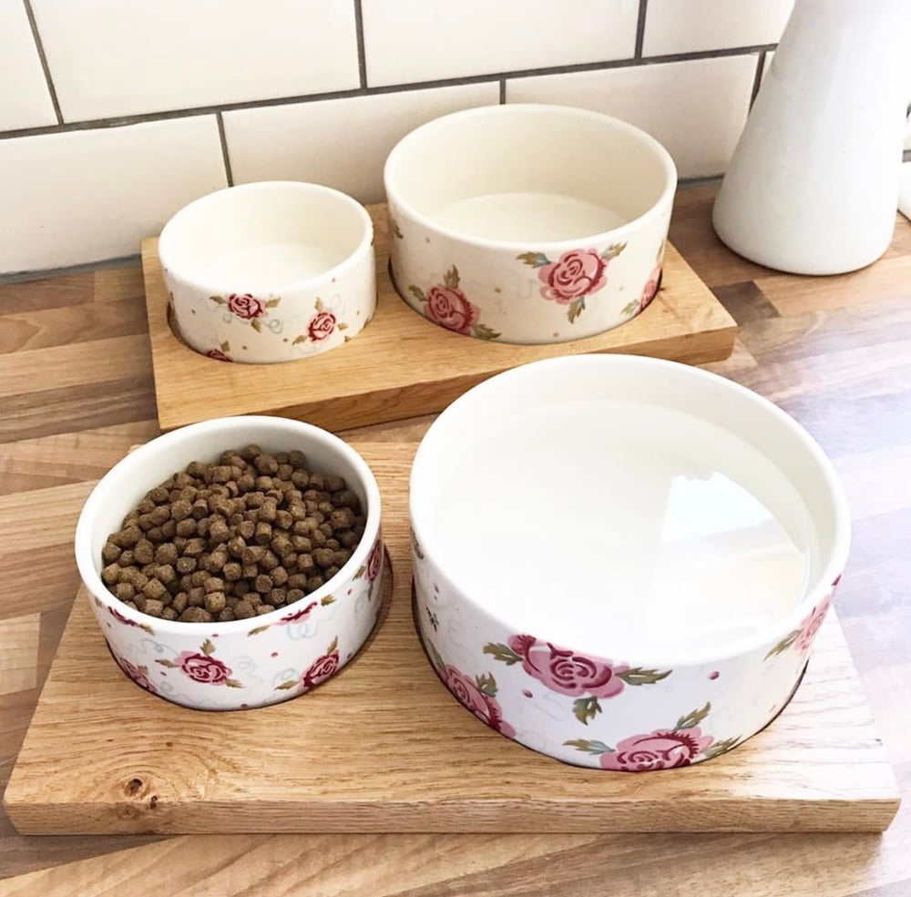 Handmade oak pet bowl stand