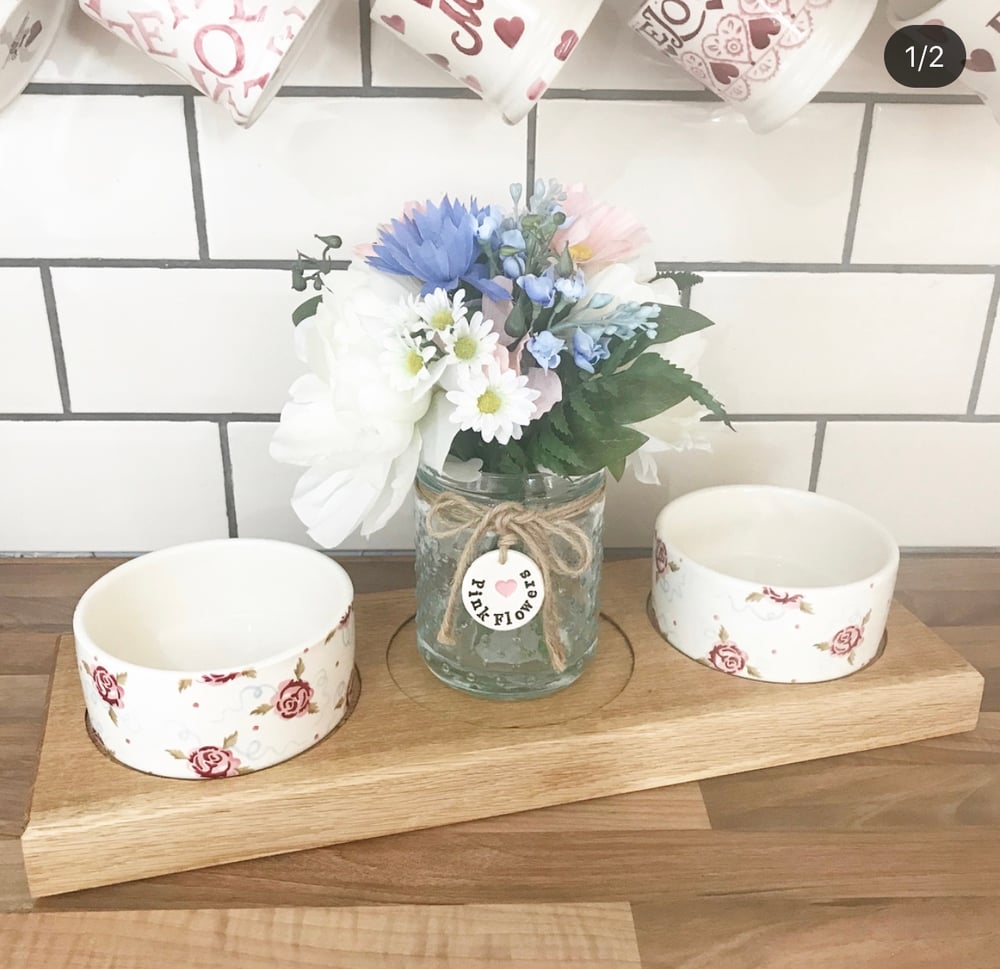 Handmade oak pet bowl stand