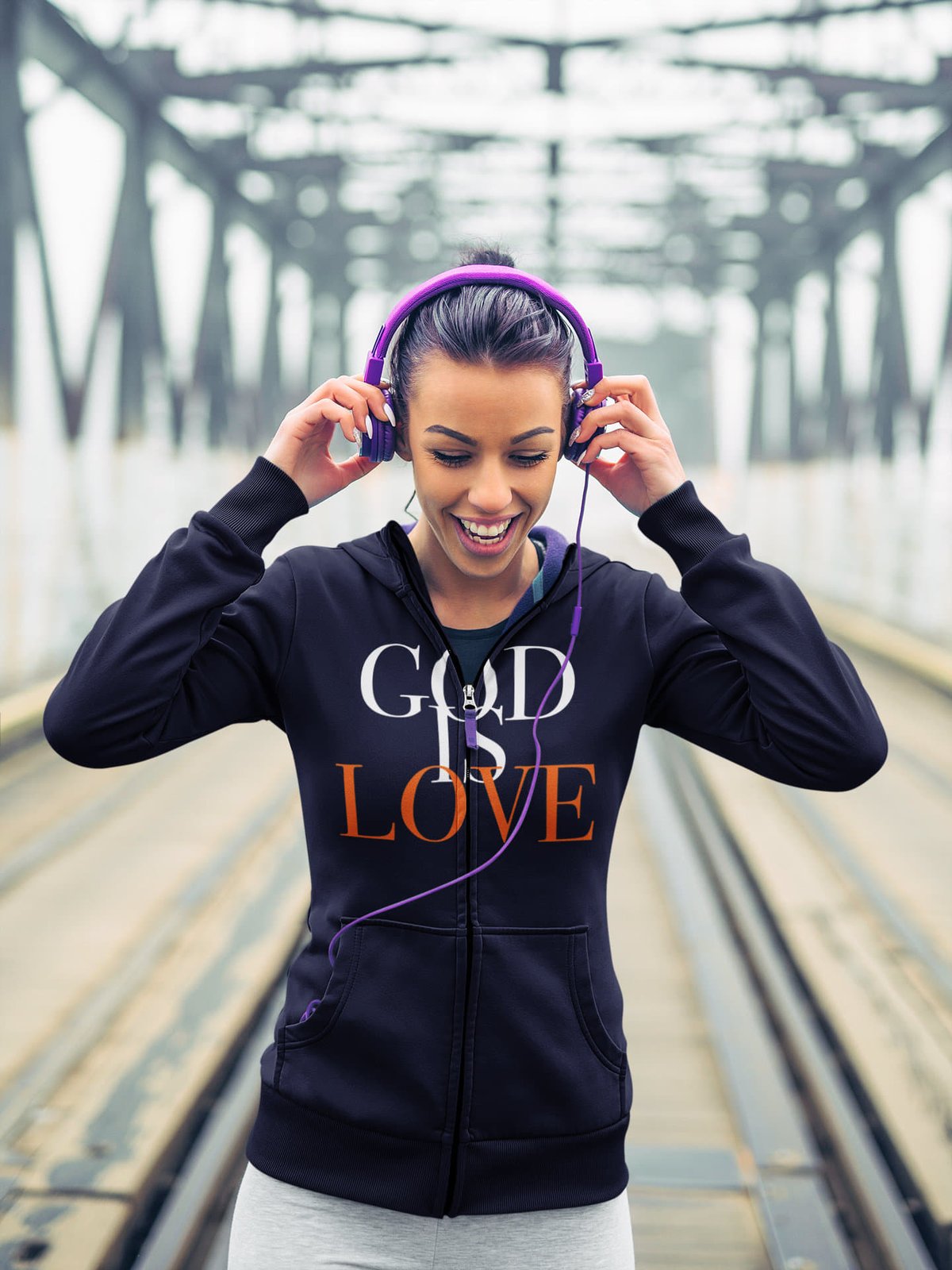 Image of God Is Love Full-Zip Hooded Sweatshirt (Navy)