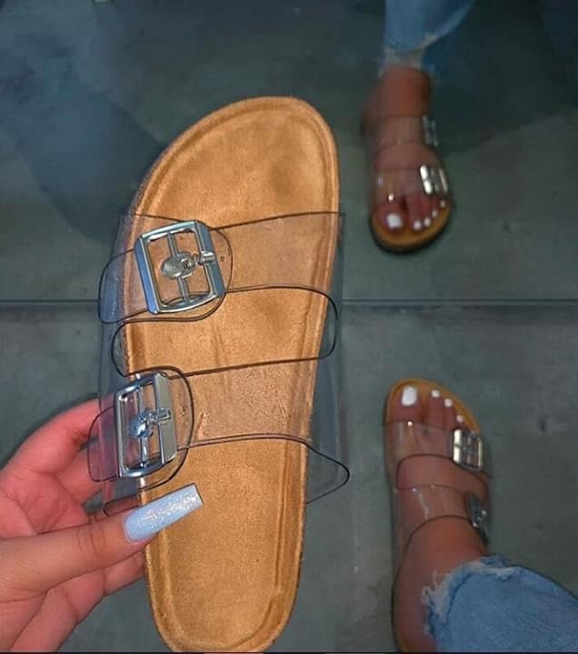 clear double strap sandals