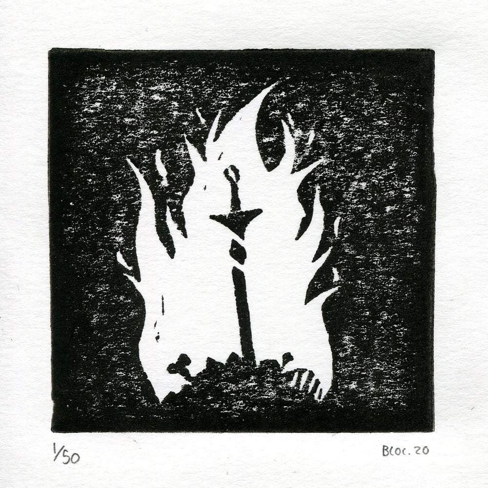 Bonfire Lit - Lino Print