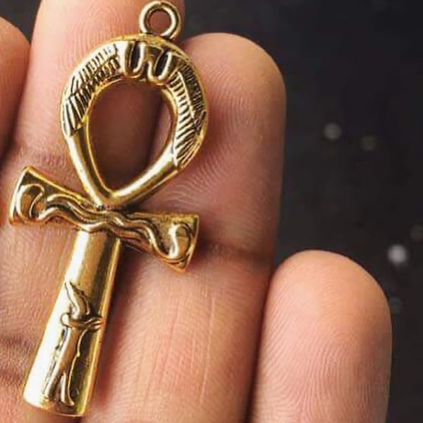 Image of Antiqued Golden Ankh Charm 