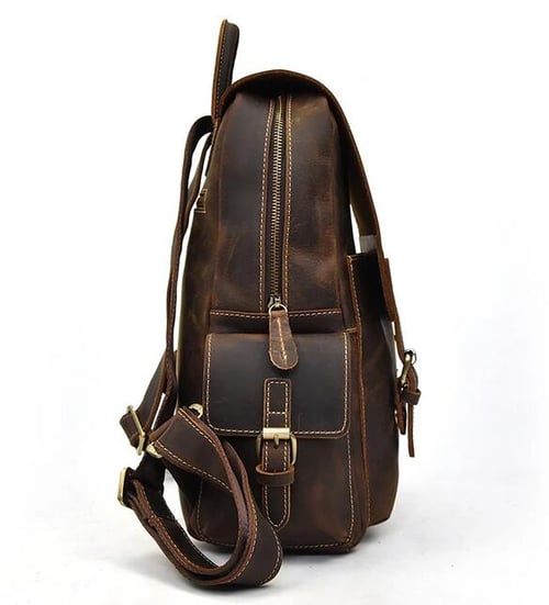 Image of Vintage Leather Backpack, Travel Backpack, Men Rucksack