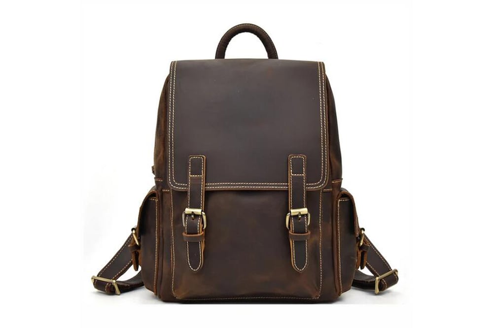 Image of Vintage Leather Backpack, Travel Backpack, Men Rucksack
