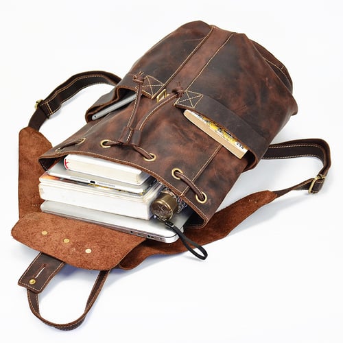 Image of Vintage Handmade Man Backpack Leather Laptop Backpack LF9109