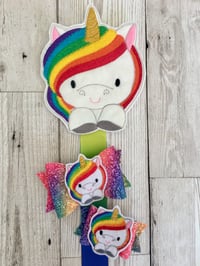 Image 1 of Rainbow unicorn bow and bow holder