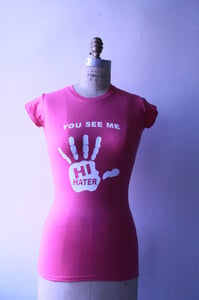 Image of Hi Hater T-Shirt - Womens (Pink w/White)