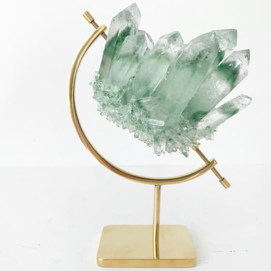 Image of Green Phantom Quartz no.09 + Brass Arc Stand