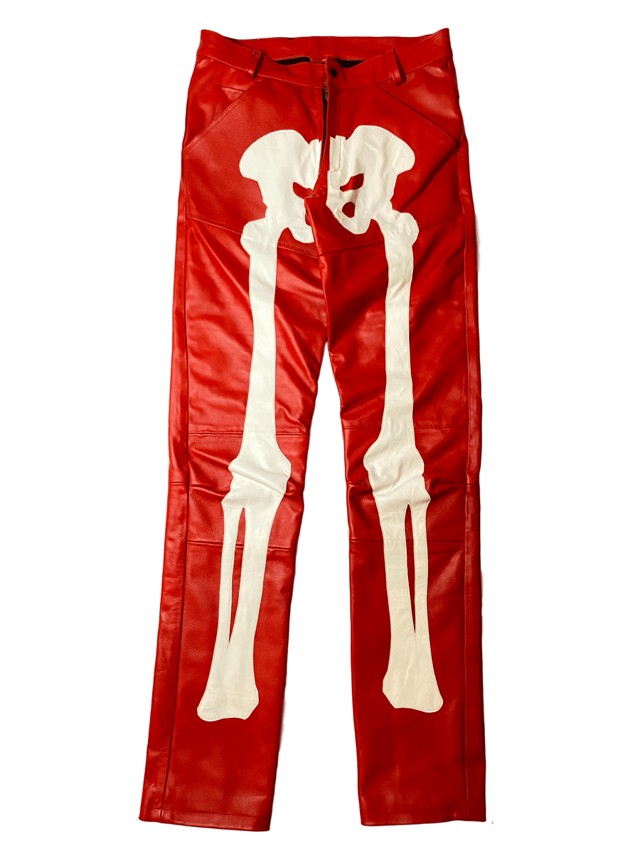 red biker pants