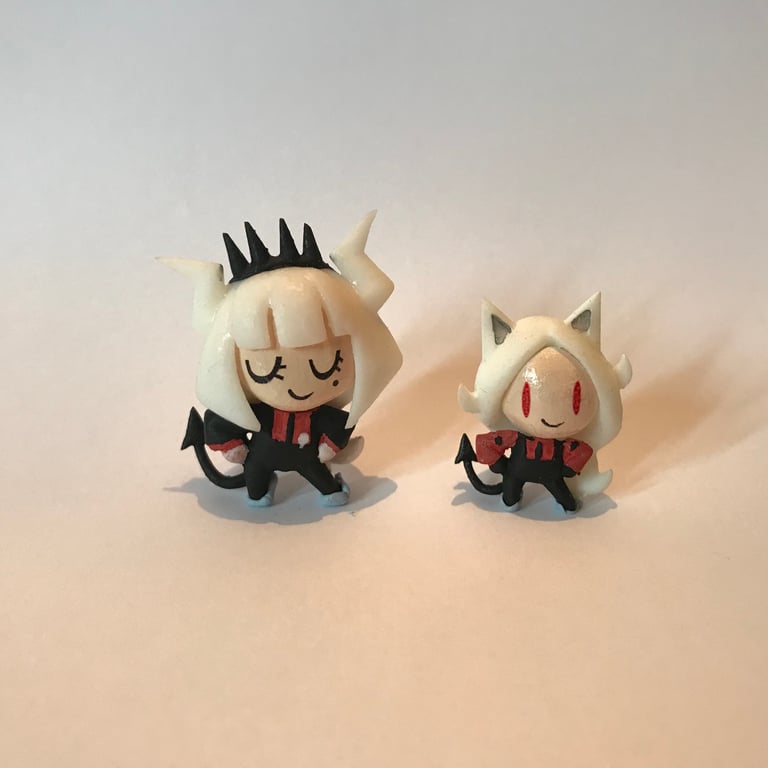 Helltaker chibi key ring figures - LuciferxCerberus