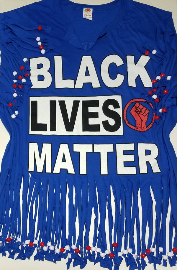 Image of Black Lives Matter Beaded Upcycled USA Statement T-Shirt 