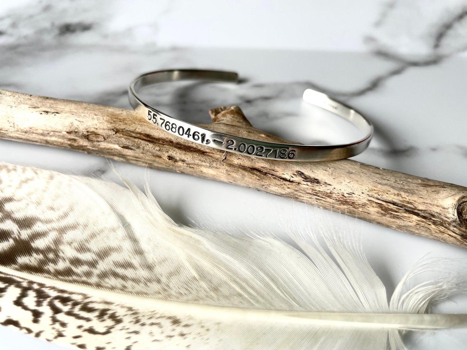 Image of Handmade Sterling Silver Coordinates Special Date Cuff Bracelet 925